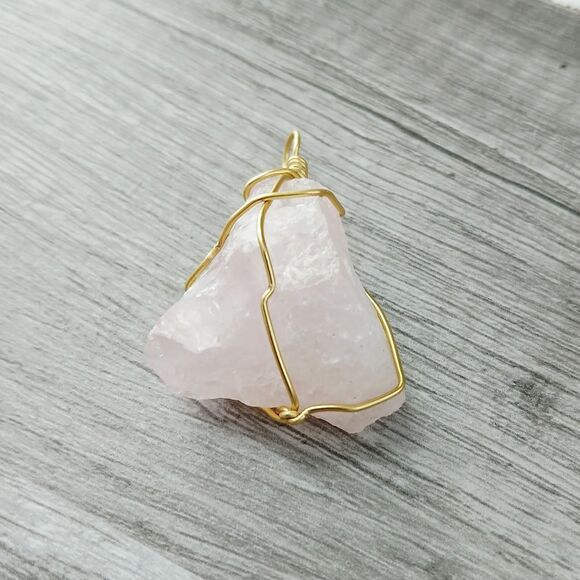 Raw Rose Quartz Crystal Gemstone Pendant Wire Wrapped 2" - Picture 3 of 4